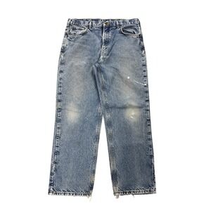 Vintage Carhartt Mens Relaxed Fit Flannel Lined Denim Jeans  Workwear Size 34